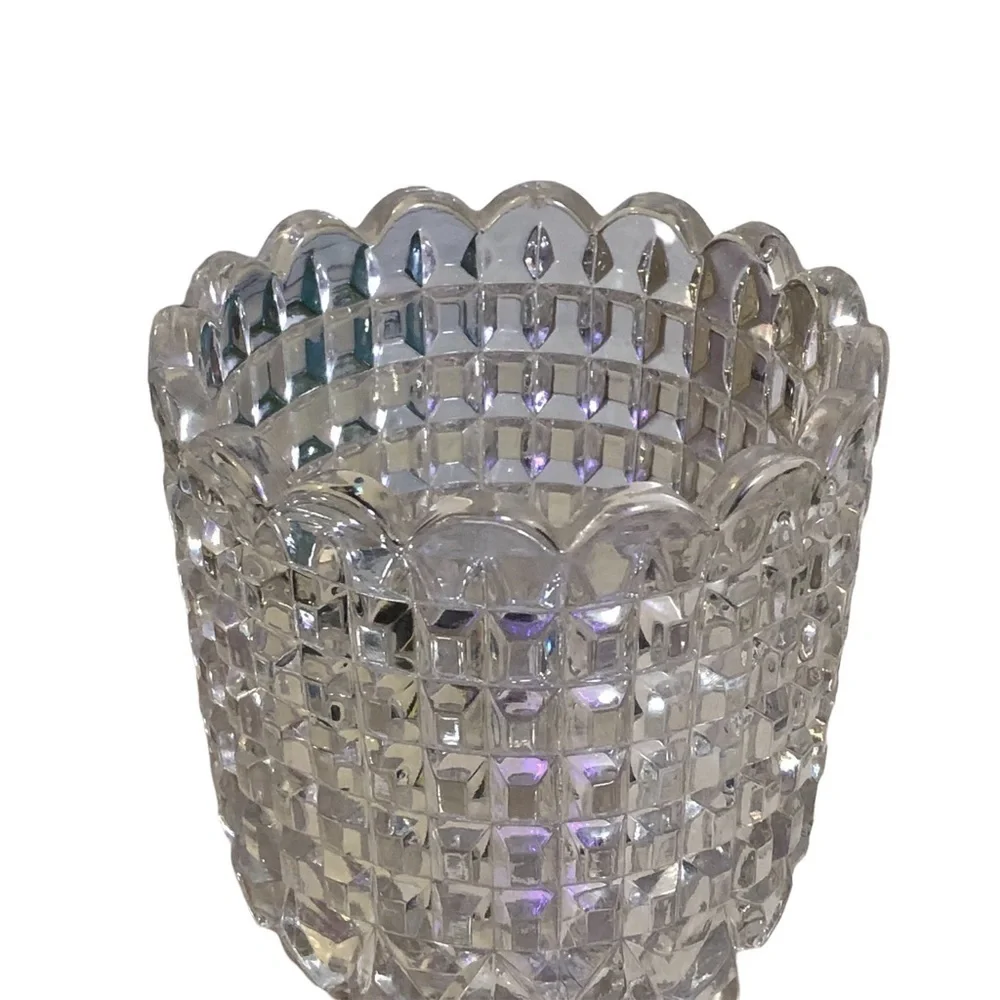 Vintage Crystal Waffle Block Pedestal Spooner 4.5” Tall